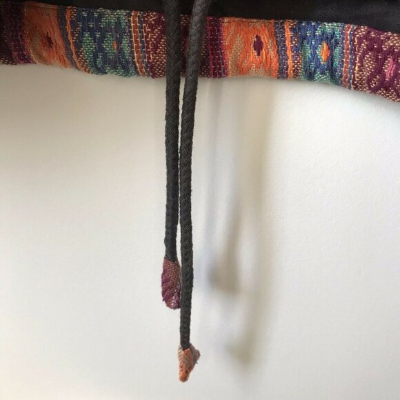 Handmade Nepal Jacket L Zip Cotton Shacket Multicolor Stripe Pockets Drawstring - Picture 5 of 5